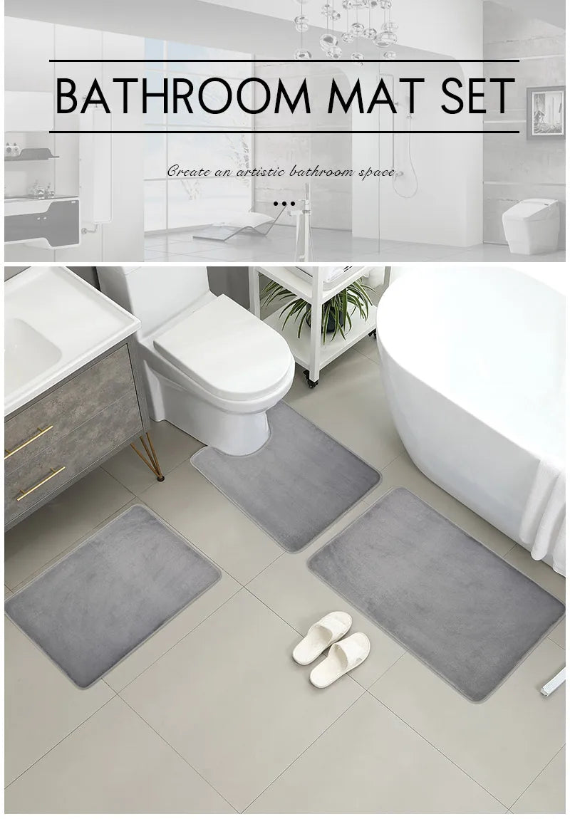 Three Piece Toilet, Bath Floor Mat, Shower Mat, Bath Absorbent Mat, Non