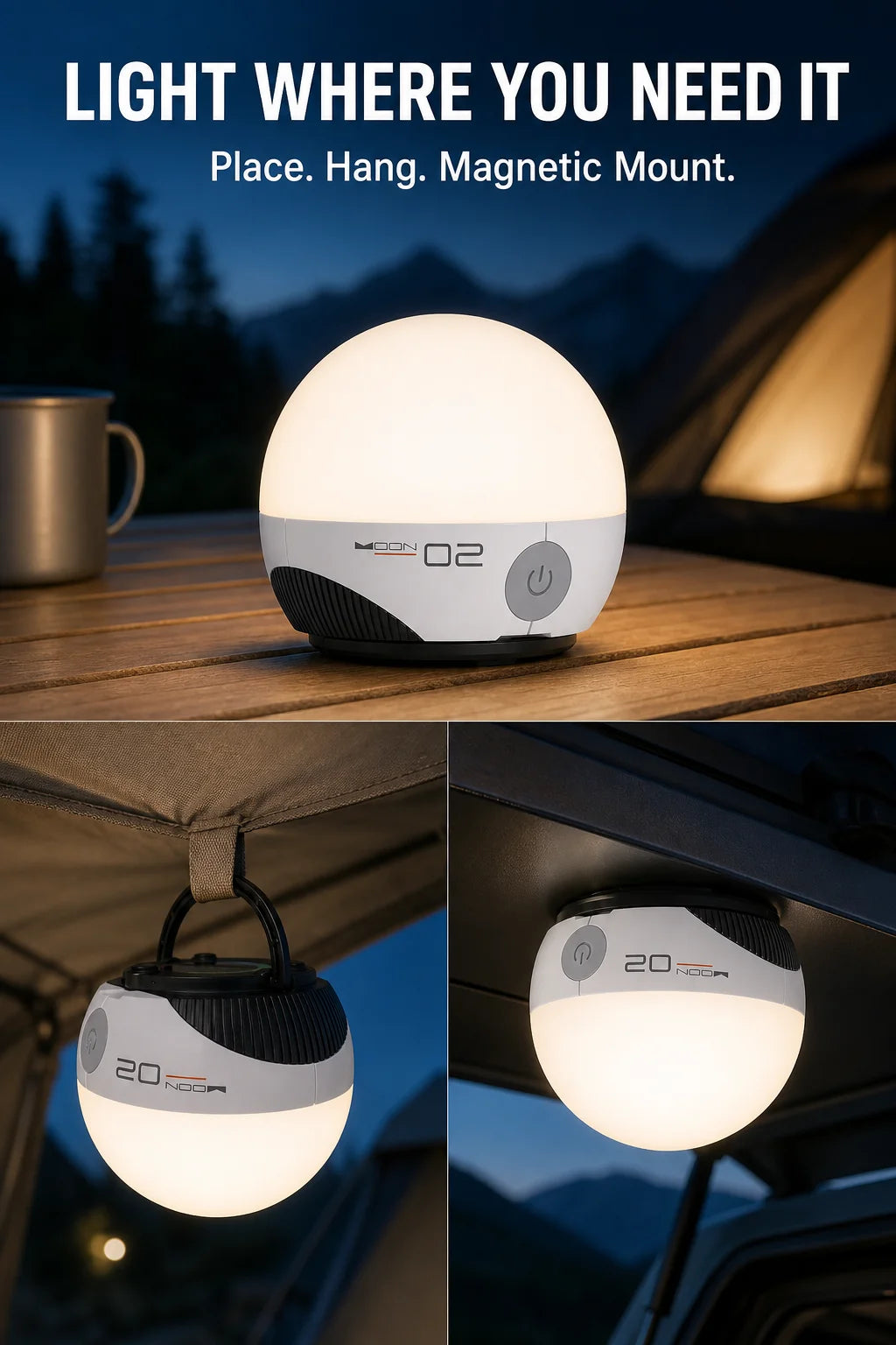 Portable RGB Camping Lantern USB-C Rechargeable LED Tent Light with Magnetic Base, Sliding Color Control, IPX5 Water Resistant for Camping Hiking Home