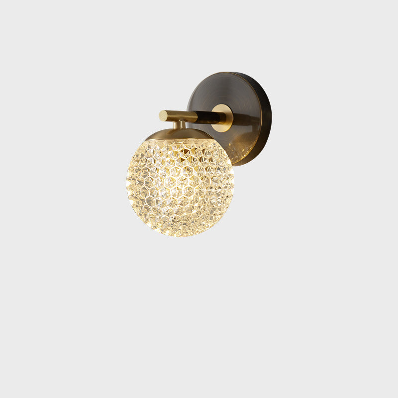 All Copper Light Luxury Acrylic Spherical Lamp Shade 1/2-Light Wall Sconce Lamp