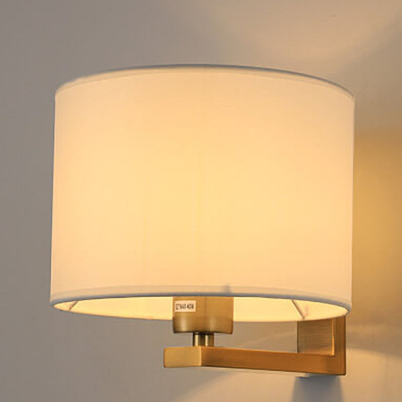 Chinese Retro Electroplated Iron Cylindrical Fabric Shade 1-Light Wall Sconce Lamp
