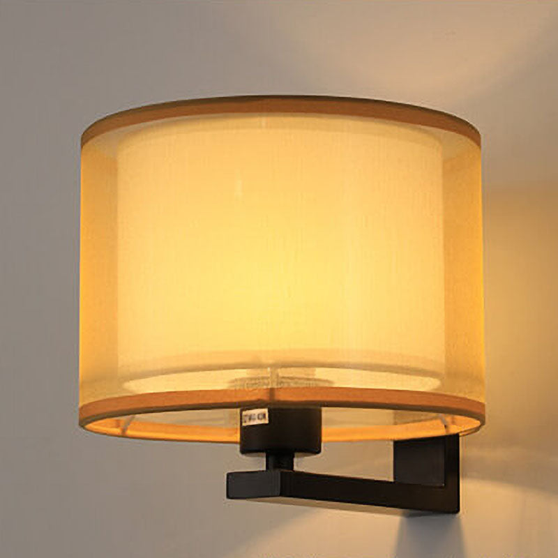 Chinese Retro Electroplated Iron Cylindrical Fabric Shade 1-Light Wall Sconce Lamp