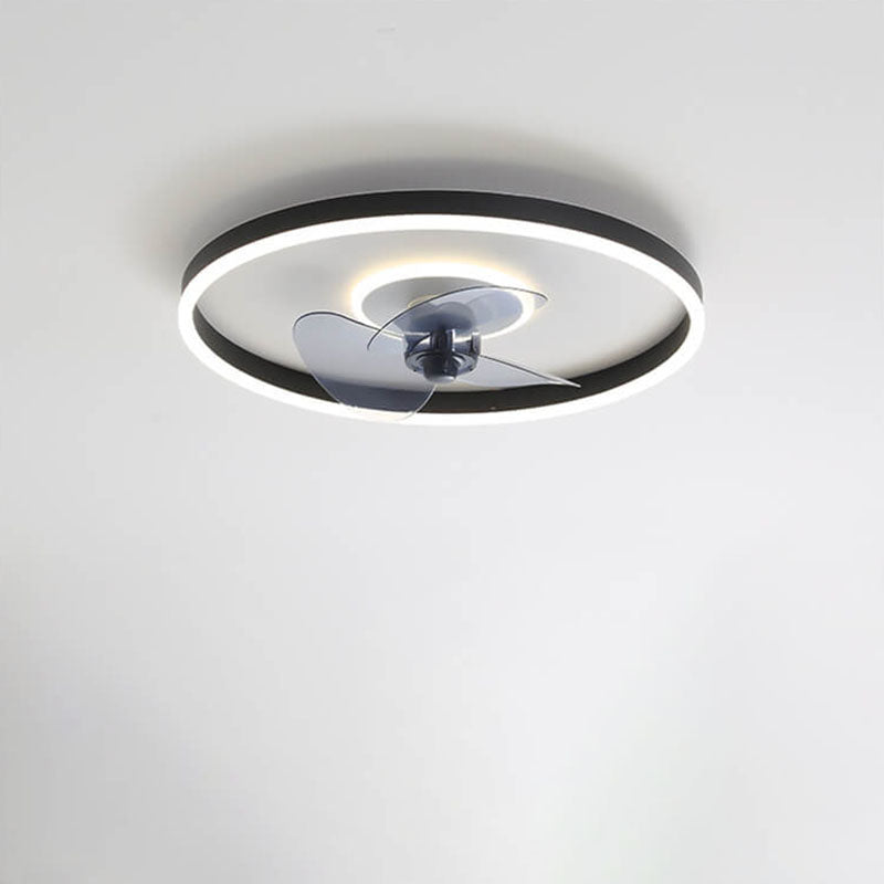 Contemporary Nordic Round Iron Silicone Aluminum Invisible LED Flush Mount Ceiling Fan Light For Living Room & Bedroom