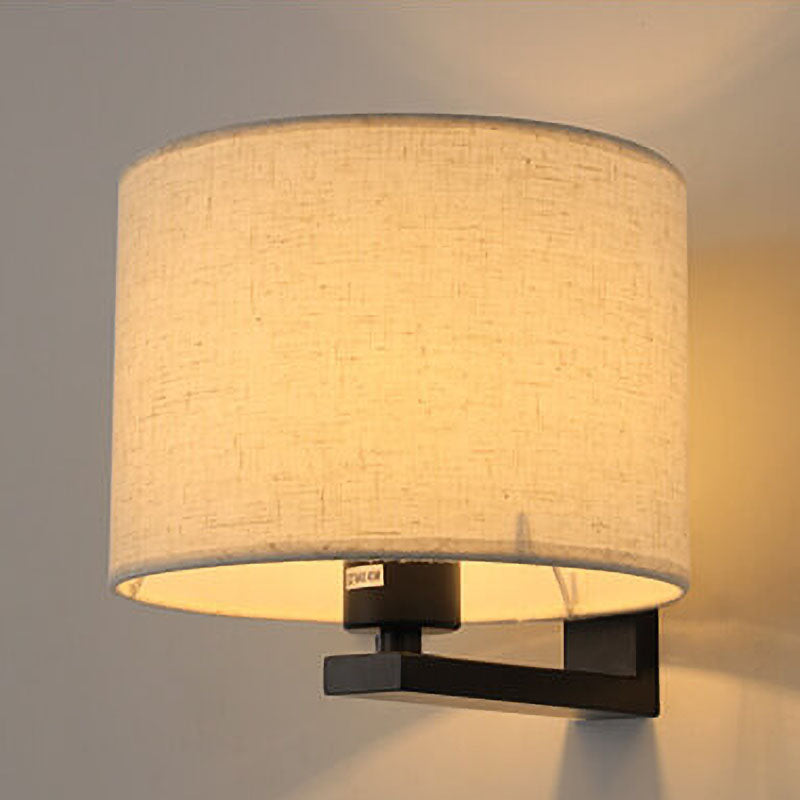 Chinese Retro Electroplated Iron Cylindrical Fabric Shade 1-Light Wall Sconce Lamp