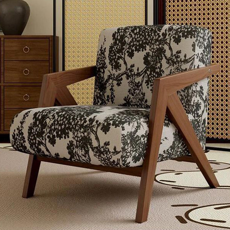 French Cotton-Linen Fabric Solid Wood Accent Chair Backrest