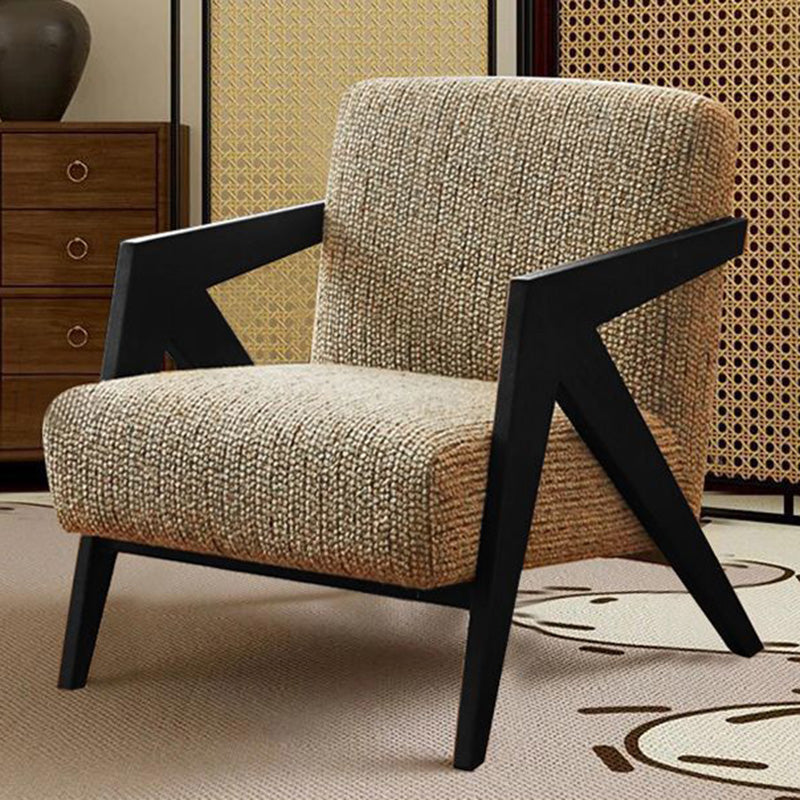 French Cotton-Linen Fabric Solid Wood Accent Chair Backrest