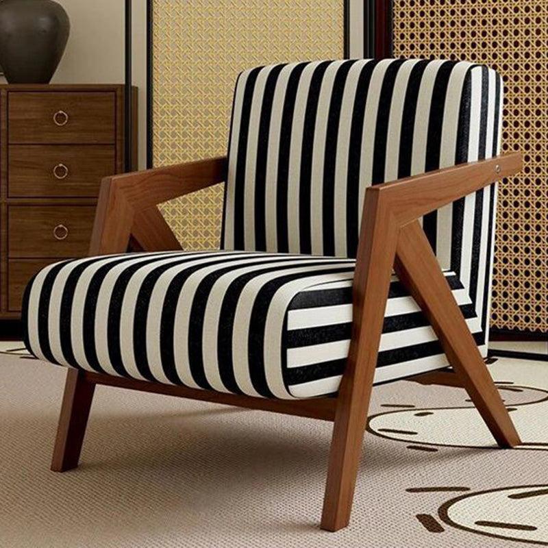 French Cotton-Linen Fabric Solid Wood Accent Chair Backrest