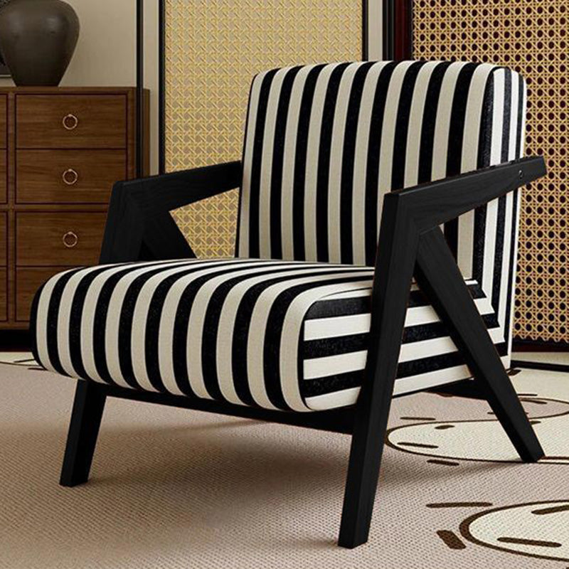 French Cotton-Linen Fabric Solid Wood Accent Chair Backrest