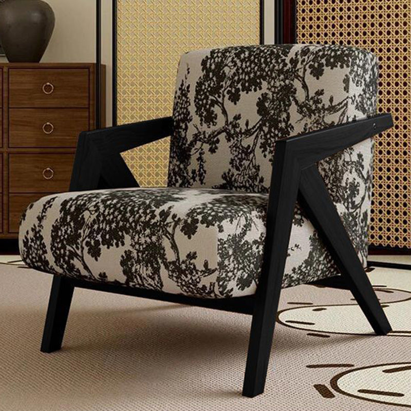 French Cotton-Linen Fabric Solid Wood Accent Chair Backrest