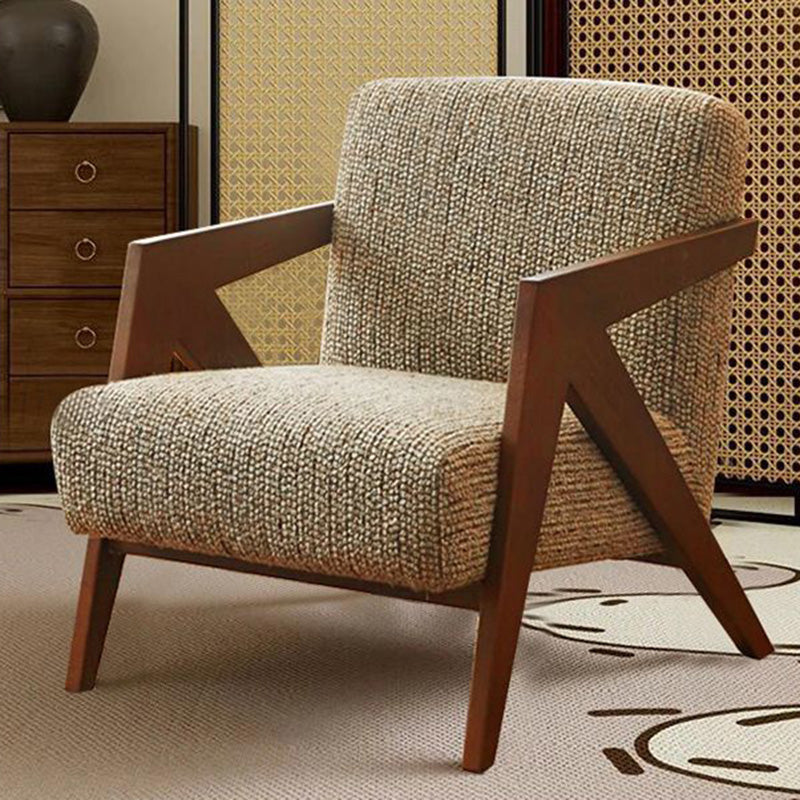 French Cotton-Linen Fabric Solid Wood Accent Chair Backrest