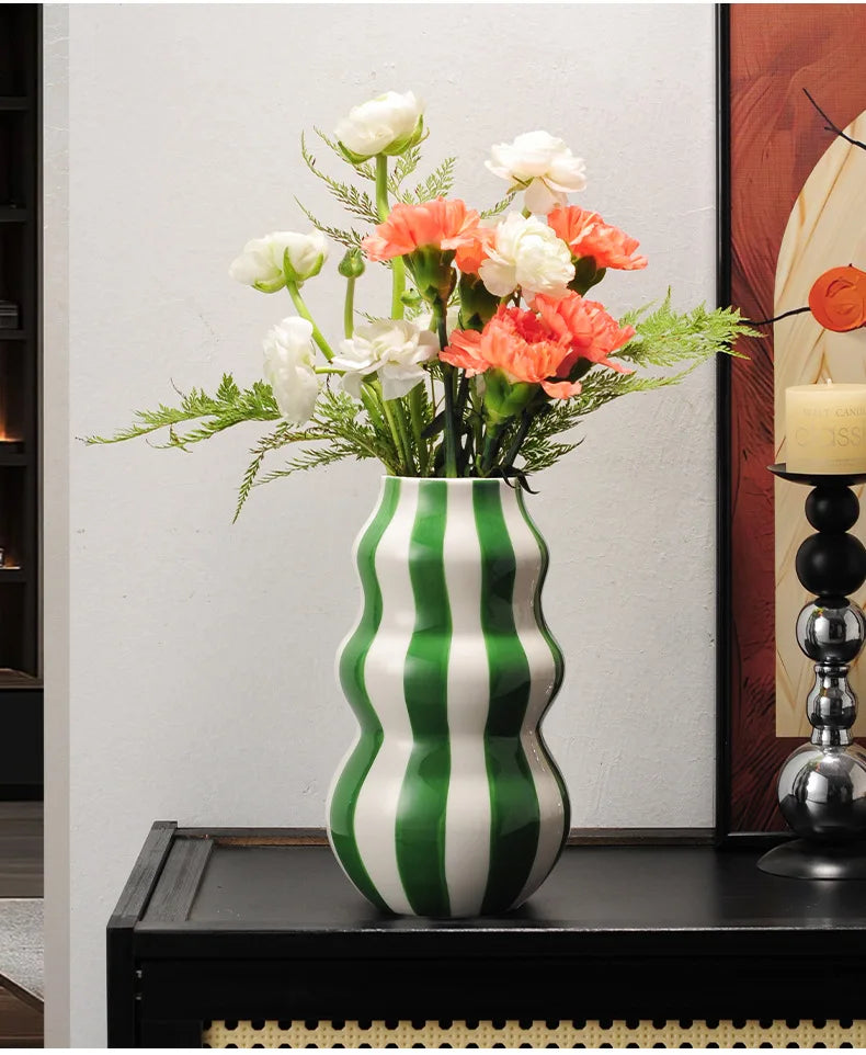 Colorful Striped Ceramic Vase and Plant Pot