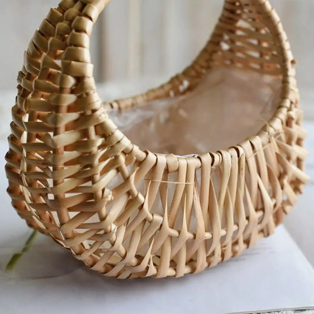 Half Moon Woven Wicker Basket with Handle
