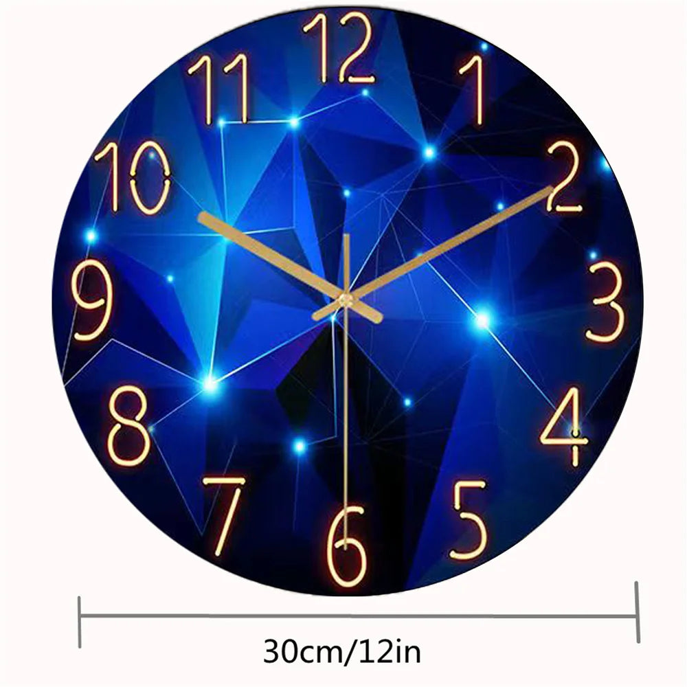 12inch Wall Clock Geometric Elements Dark Blue Thickened Tempered