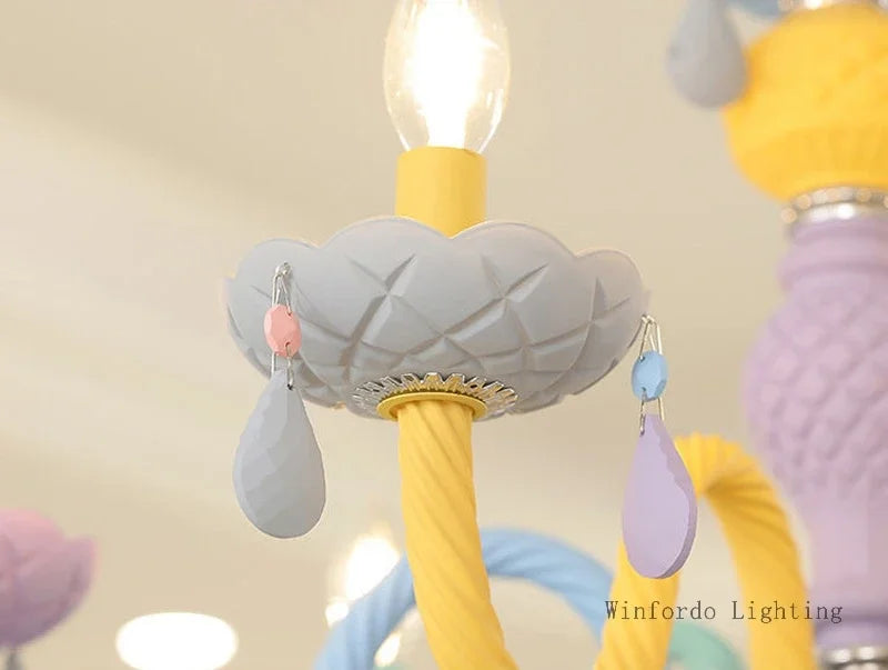 European Children Rainbow Chandelier Designer Macarone Lights Led