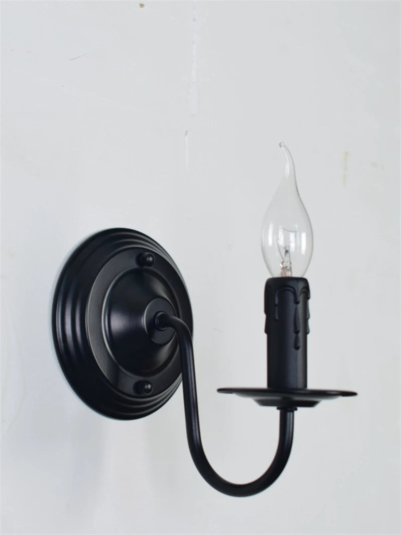 European Retro Wrought Iron Wall Lamp Sconce American Candle Style