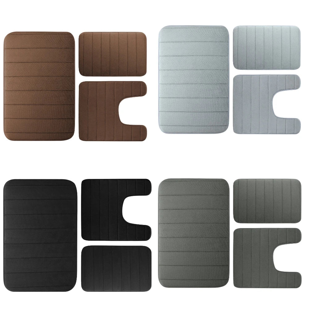 Velvet Memory Foam Bathroom Rug Set Of 3 Water Absorption Non Slip