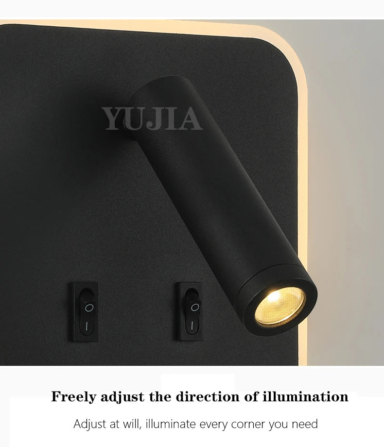 Modern Led Wall Sconce Reading Light 2 Switches Type-A & Type-C USB