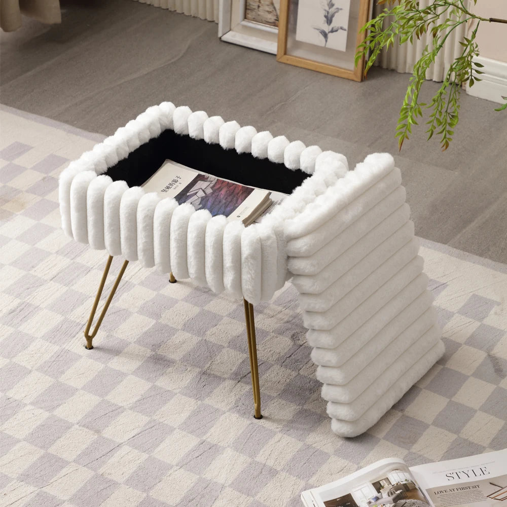Faux Fur Vanity Stool with Hidden Storage
