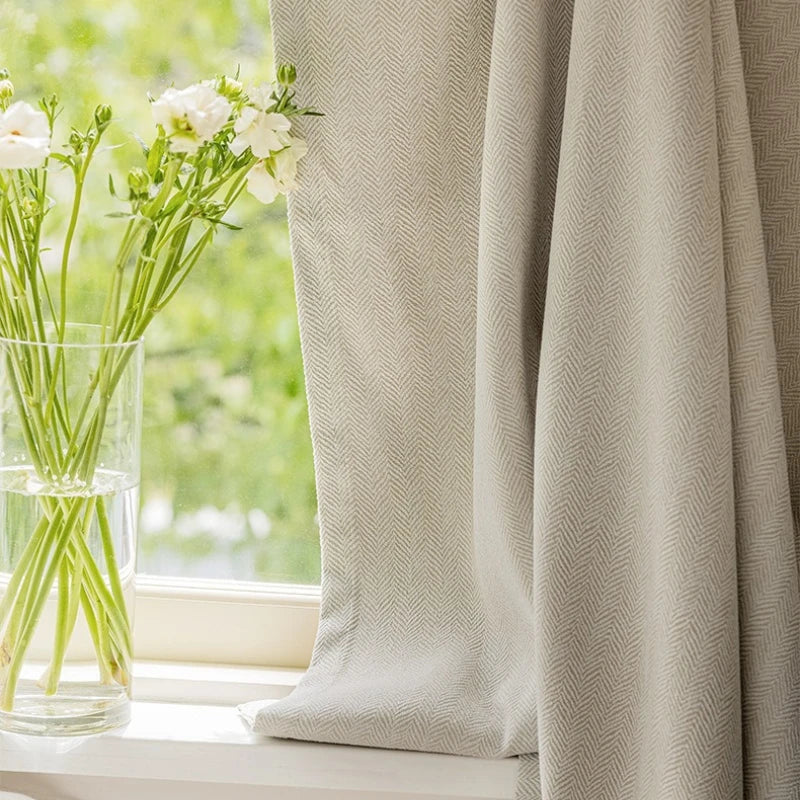 Custom Size Herringbone Thicke Beige Chenille Curtains