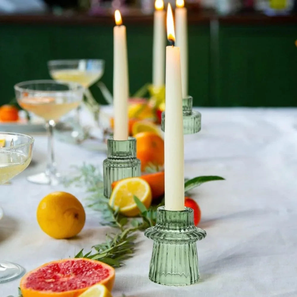 Ribbed Glass Taper Candle Holders