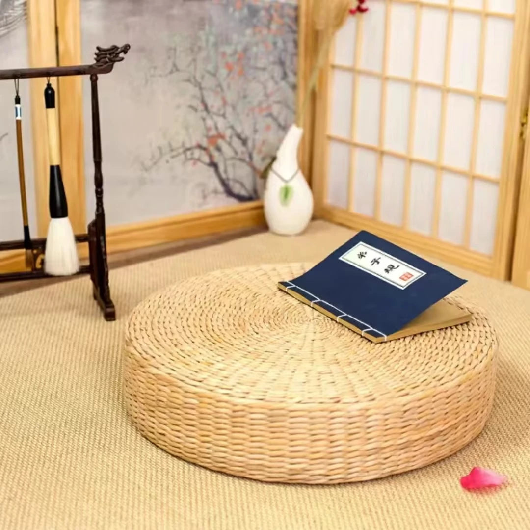 Handmade Woven Natural Straw Round Pouf Tatami Cushion Floor Japanese Style Cushion Home Textile Tea Ceremony Home Ground Mat