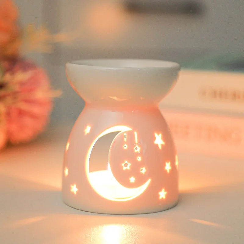 White Ceramic Essential Oil Burner with Hollow Cutwork