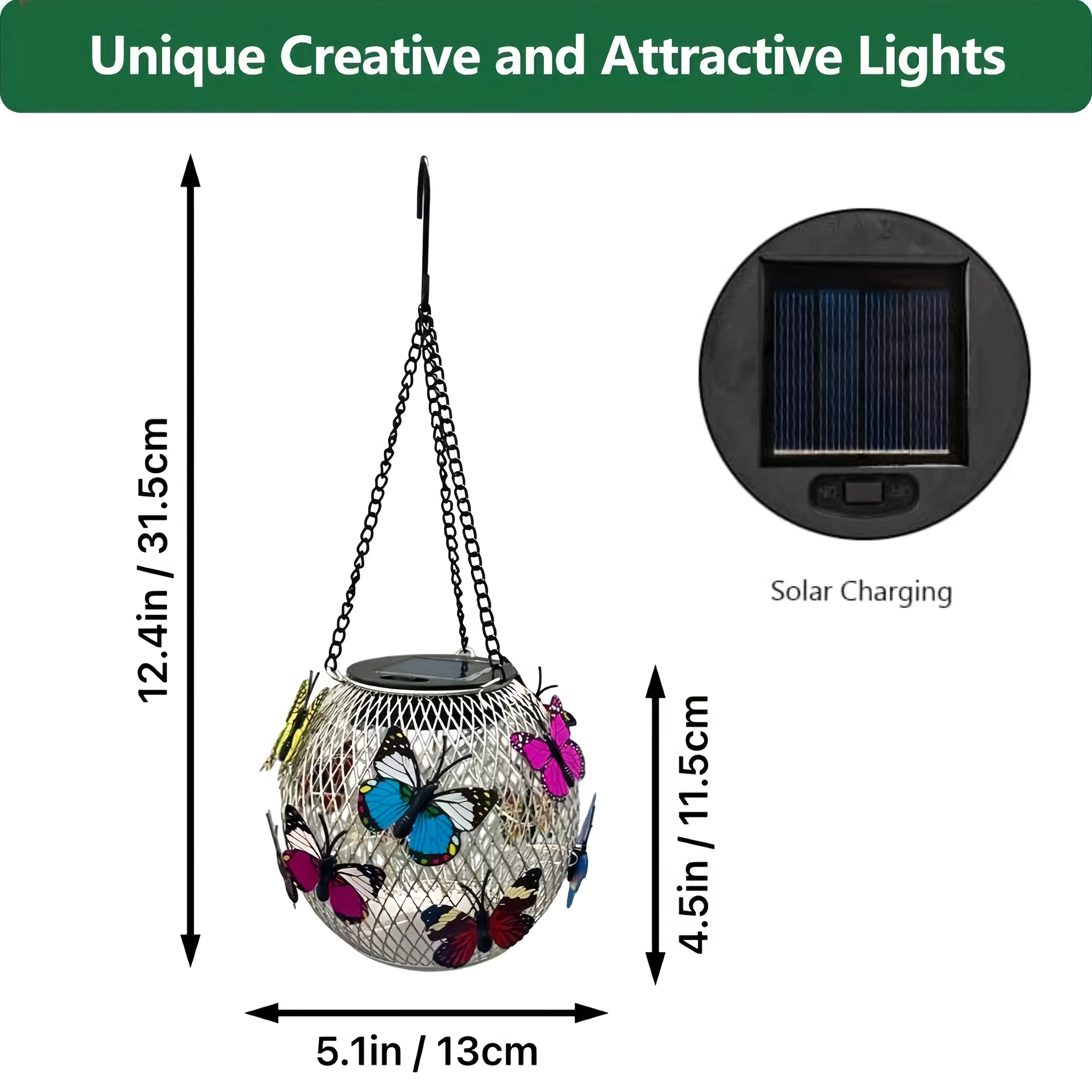 Solar Butterfly Hanging Metal Lantern
