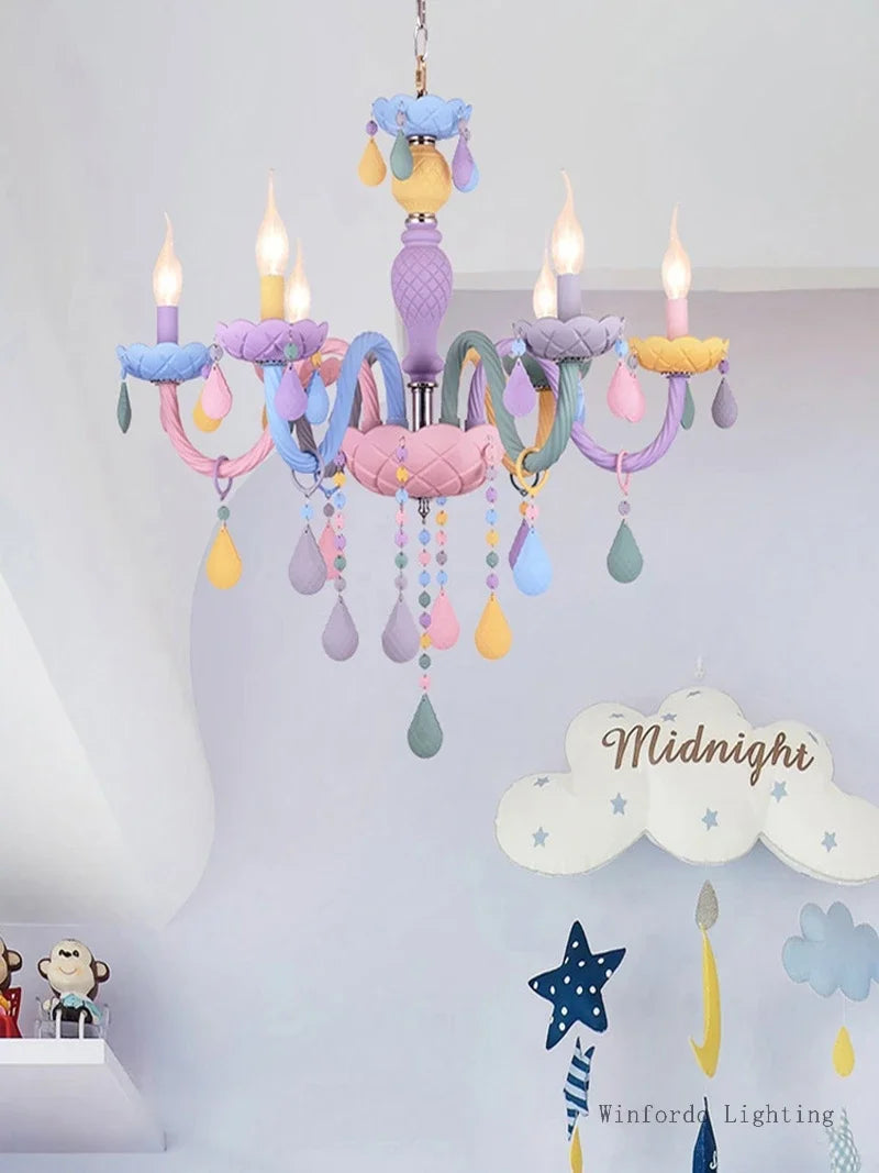 European Children Rainbow Chandelier Designer Macarone Lights Led