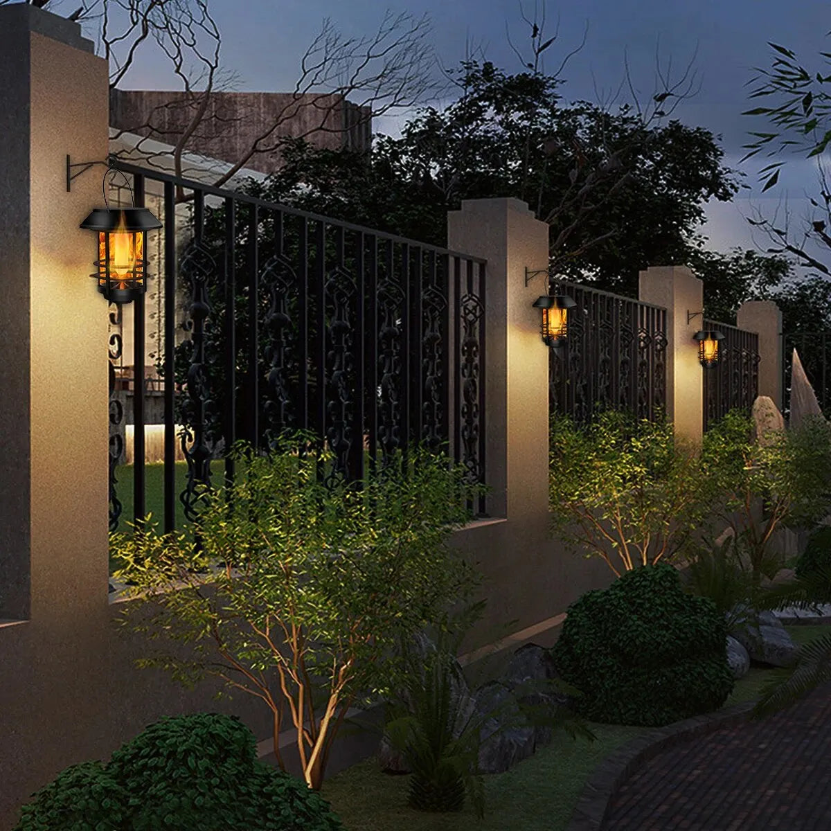 1pcs Solar Hanging Lantern Outdoor Flickering Flames Waterproof Heavy