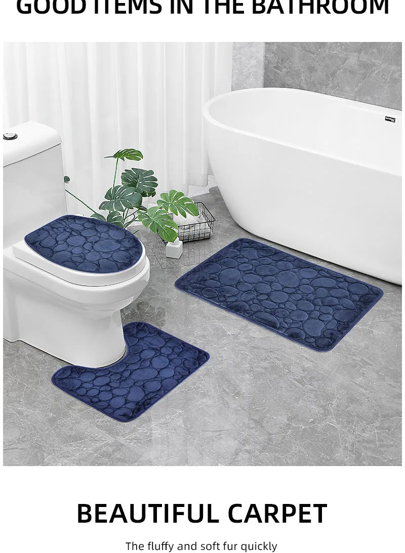Stone Pattern Bathroom Mat Set