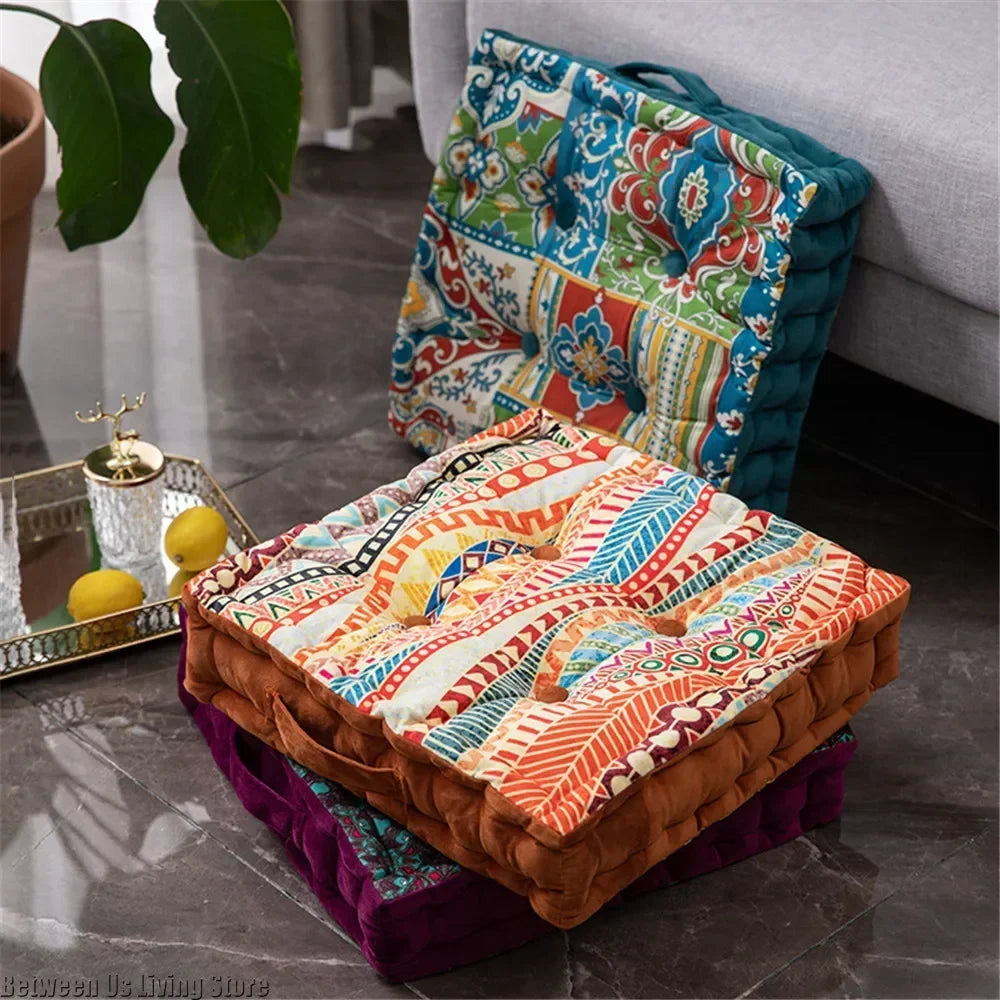 Bohemian Cushion Mandala Floor Seat Cushion Square Seat Velvet Yoga Pillow Japanese Tatami Mat for Reading Nook Party Decoration
