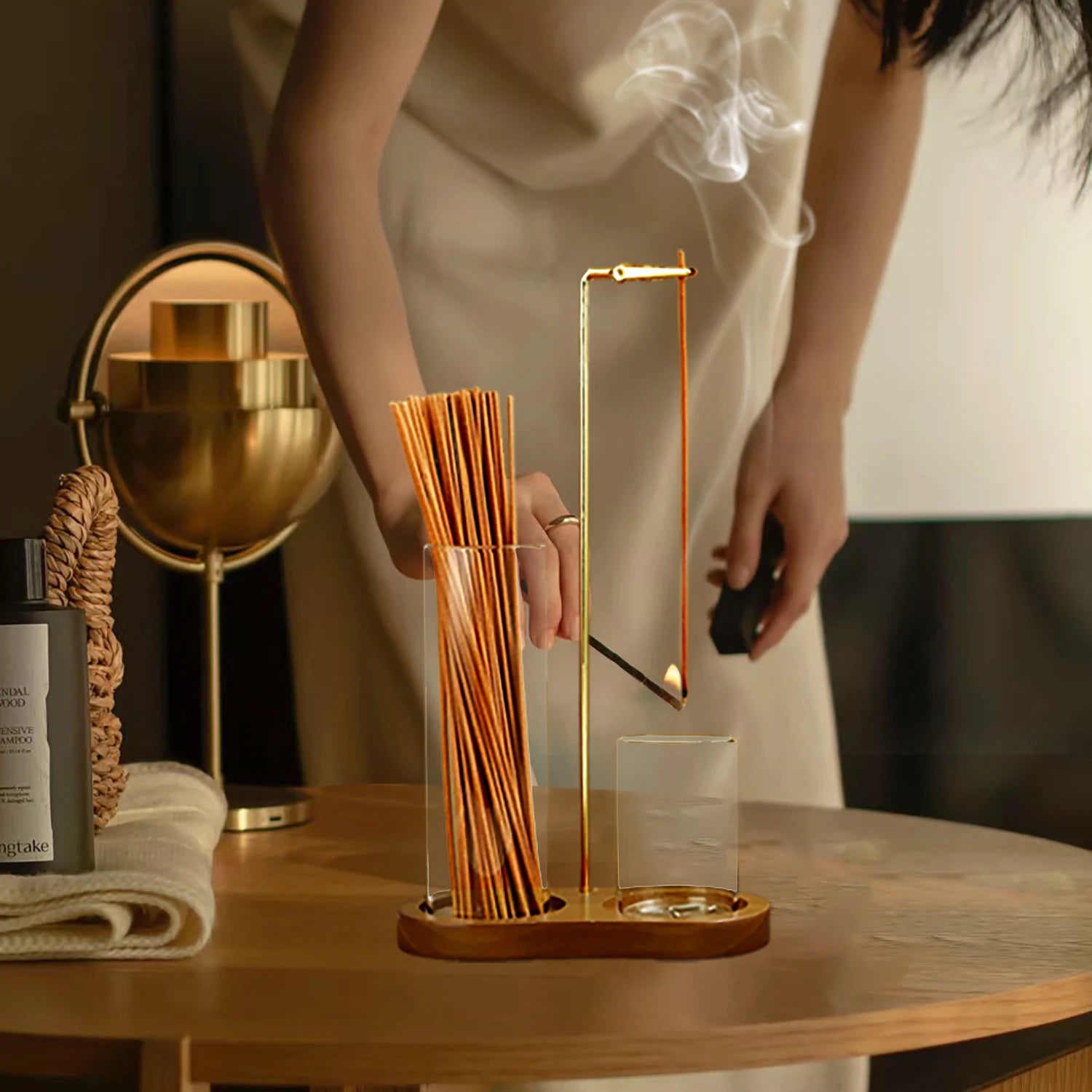 2 in 1 Incense Stick Holder with Glass Ash Catcher and Organizer