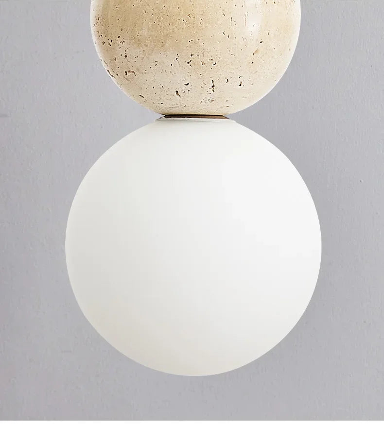 Cream Style Pendant Lamp Bedroom Bedside Led Chandelier Stone Wood