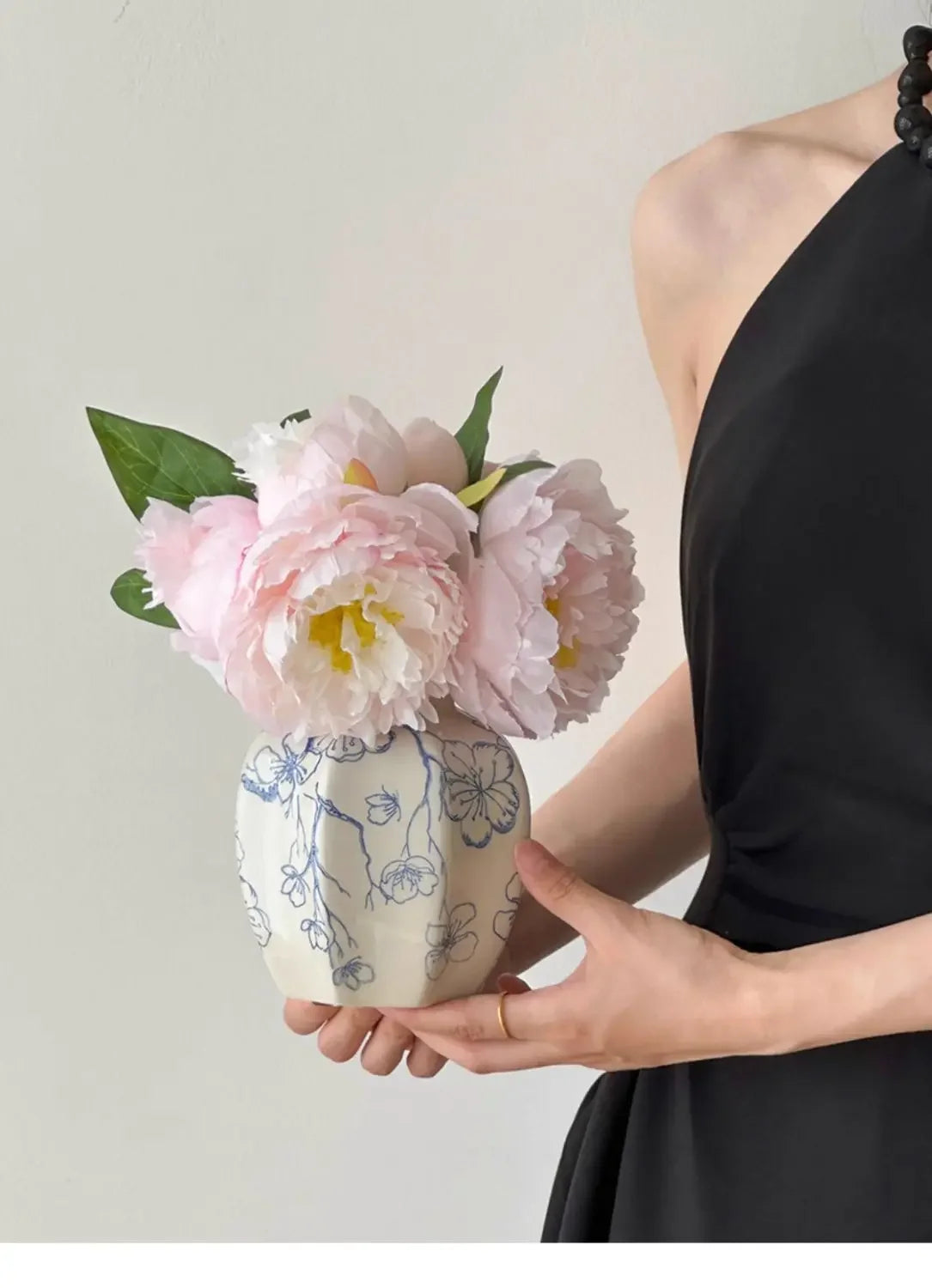 Vintage Hand Painted Blue and White Porcelain Vase