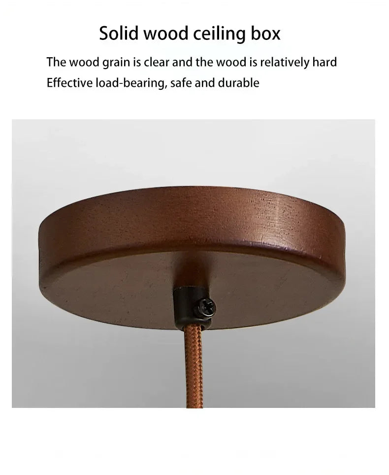 Cream Style Pendant Lamp Bedroom Bedside Led Chandelier Stone Wood