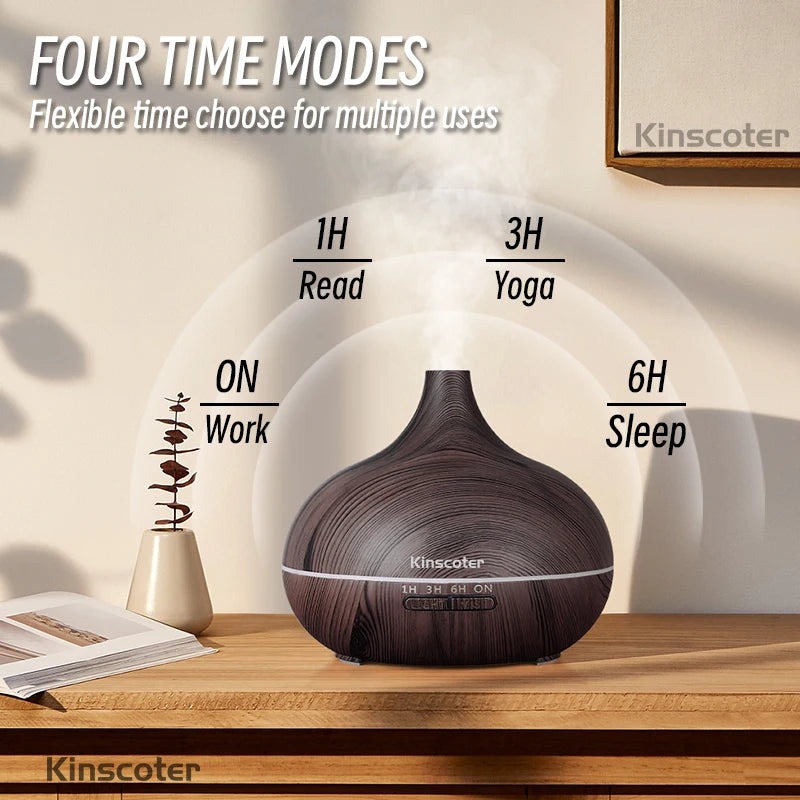 500ml Aromatherapy Essential Oil Diffuser Wood Grain Remote Ultrasonic