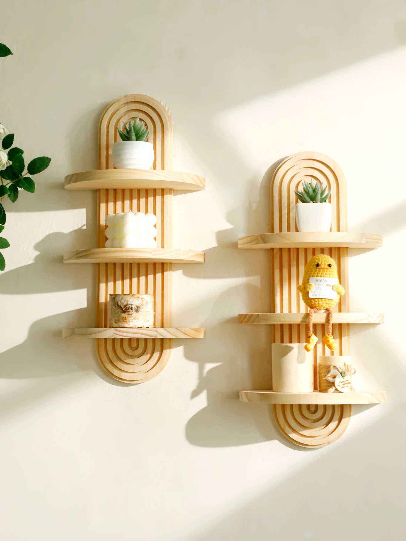 Boho Geometric Wooden Wall Shelf