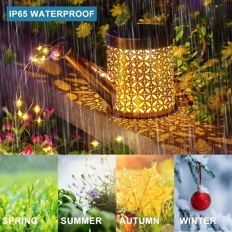 Large Retro Metal Lantern Solar Watering Can Light Outdoor Waterproof