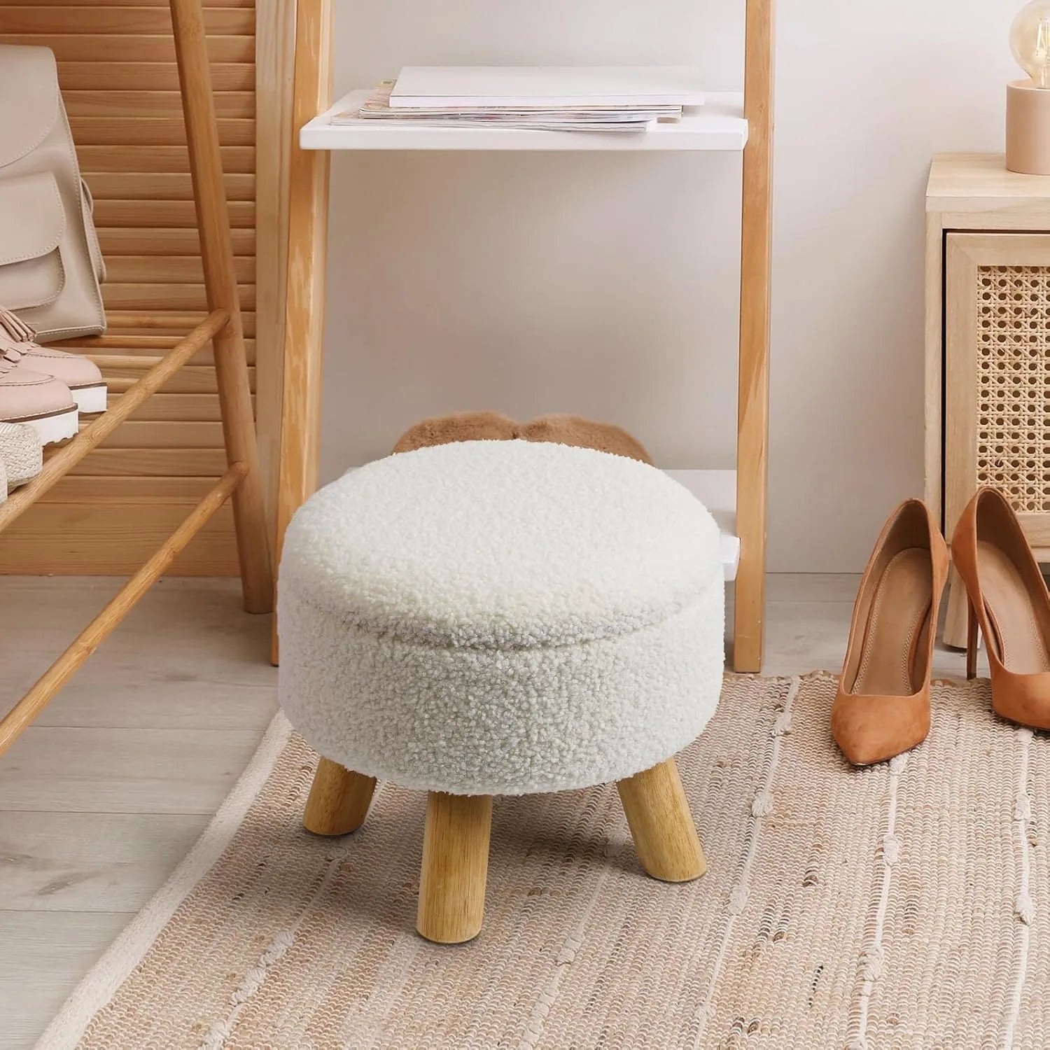 Nordic Boucle Ottoman Footstool with Storage