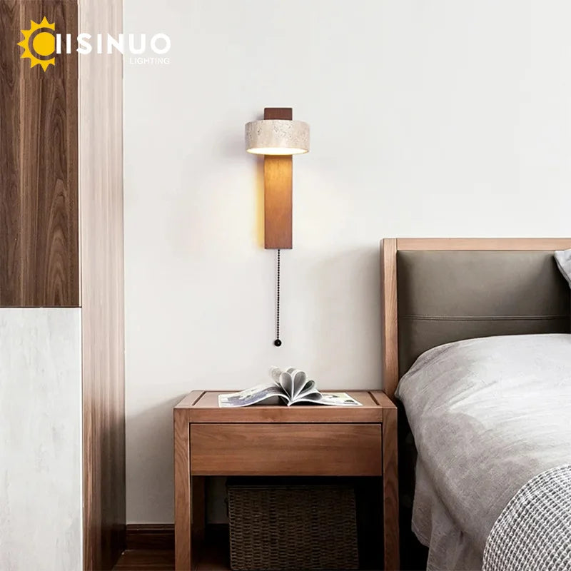 Travertine Stone Pull Chain Wall Lamp