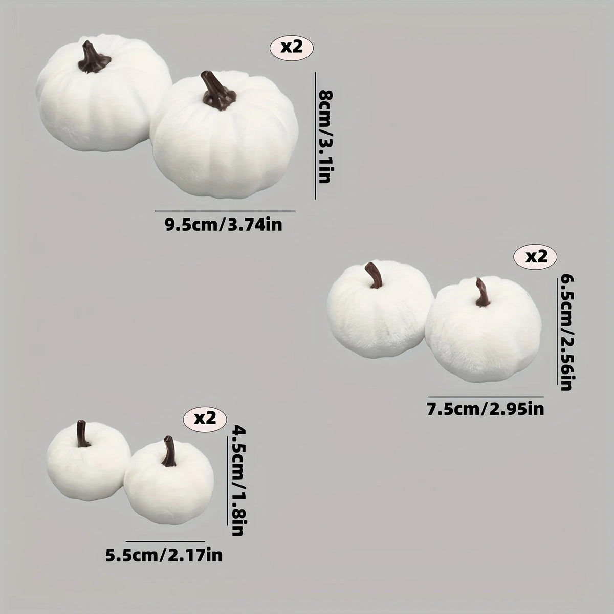 White Velvet Pumpkins, Set of 6