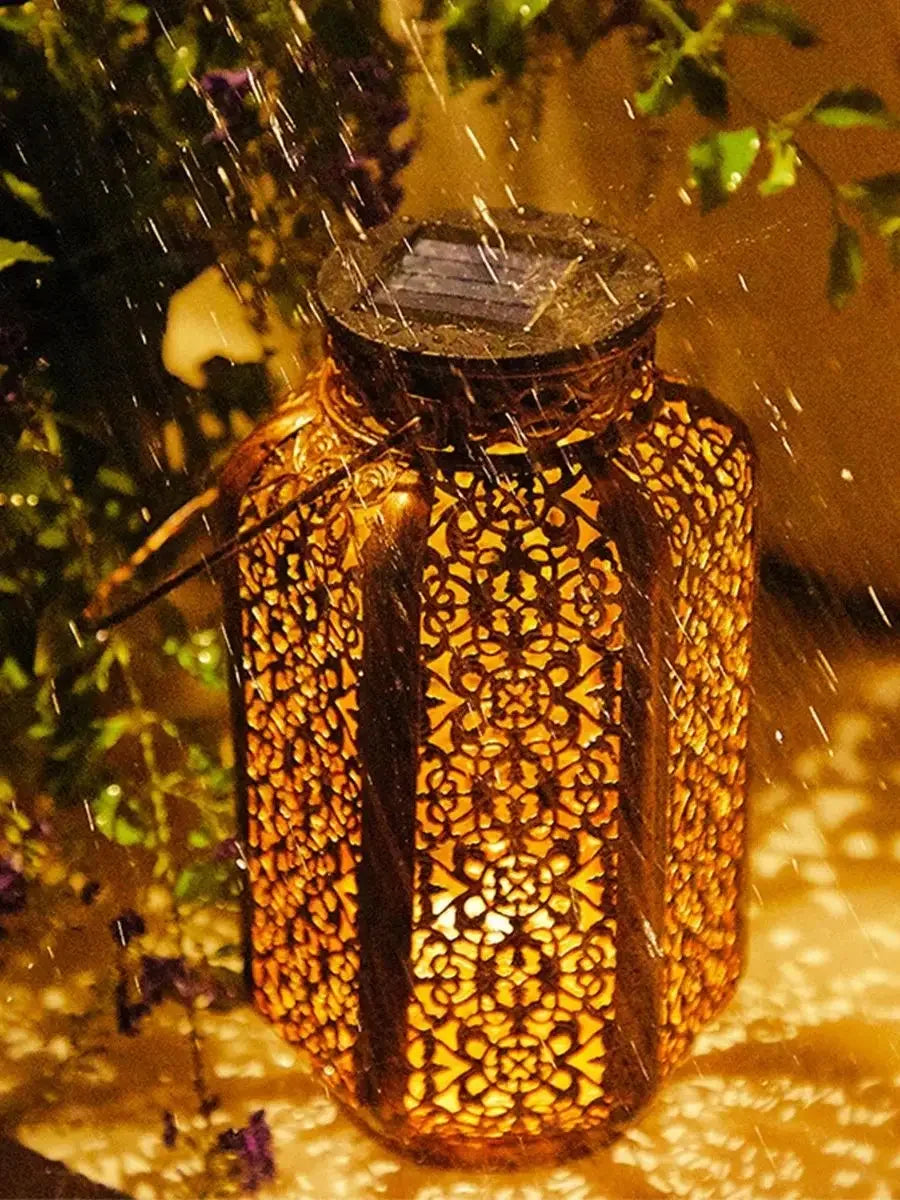 Retro Iron Solar Hanging Lantern with LED Light