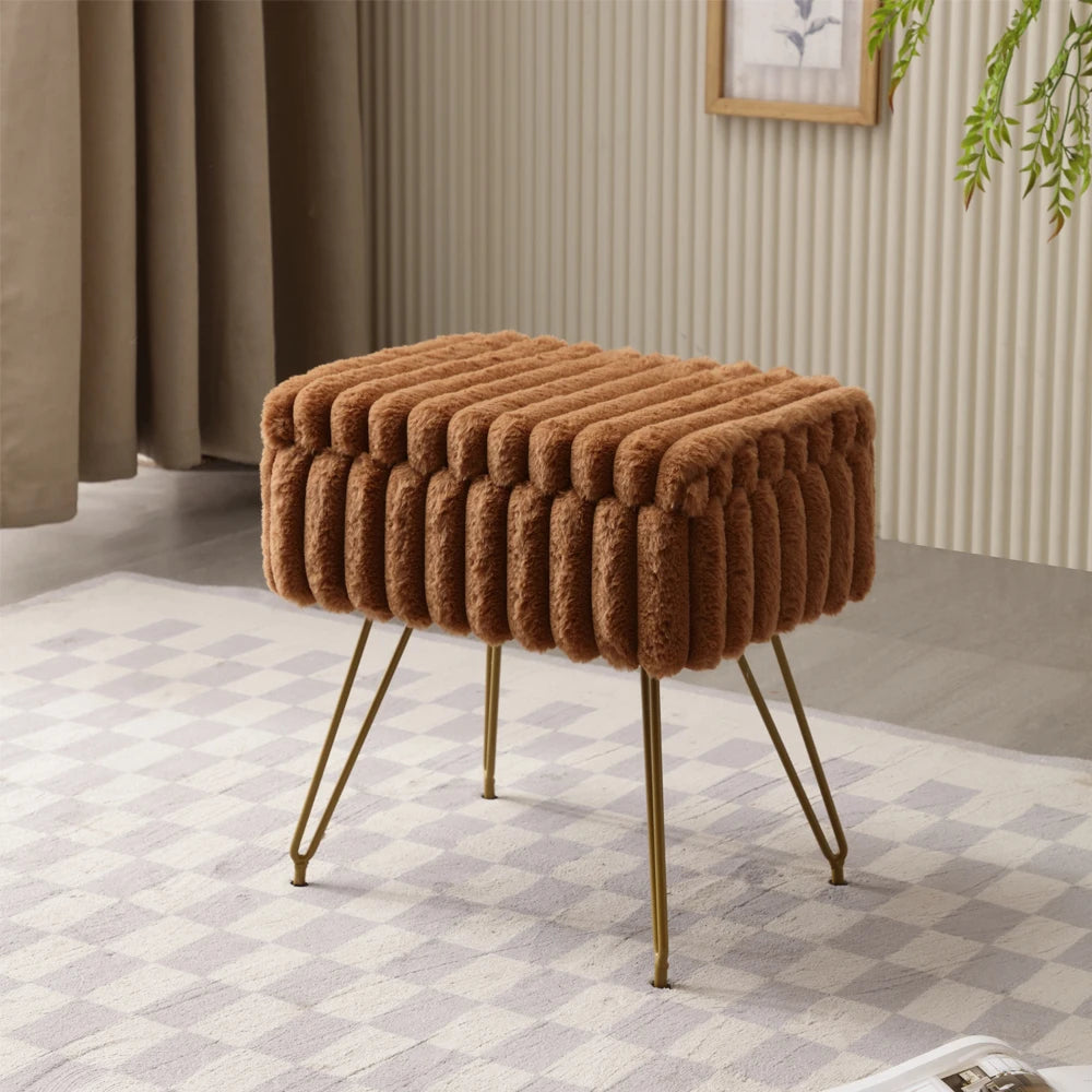 Faux Fur Vanity Stool with Hidden Storage