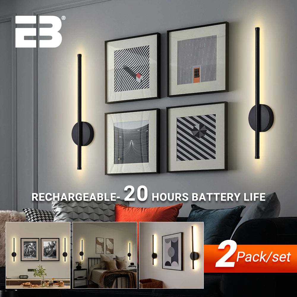 2-pack Rechargeable Wall Light LED 50 80cm Dimming Wall Sconce with