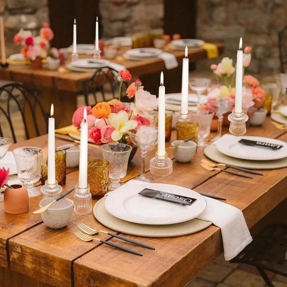 Ribbed Glass Taper Candle Holders