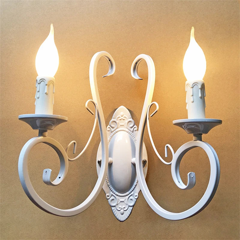 European Retro Wrought Iron Wall Lamp Sconce American Candle Style