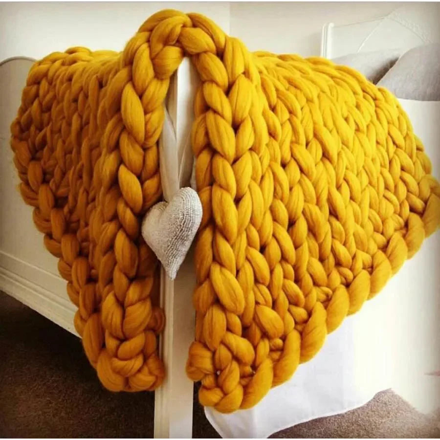 Chunky Knit Wool Throw Blanket
