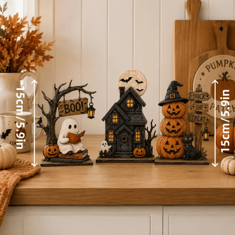 Retro Wooden Ghost, Cat and Pumpkin Blocks