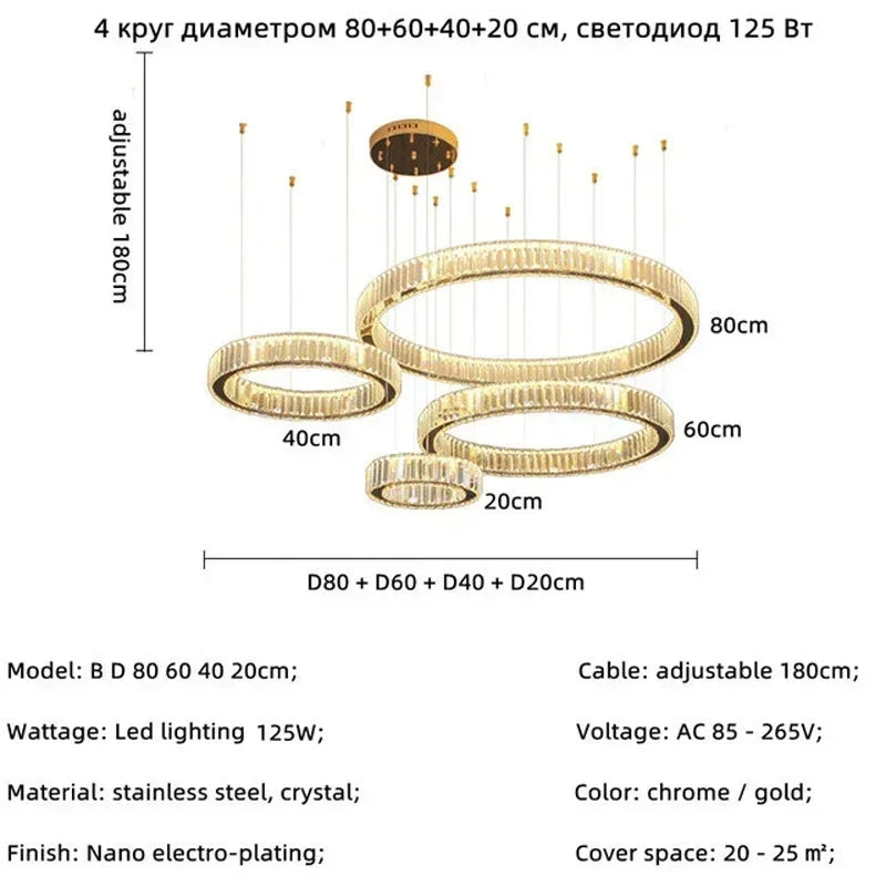 Modern Gold Luxury Crystal LED indoor Chandelier Bedroom Living Room