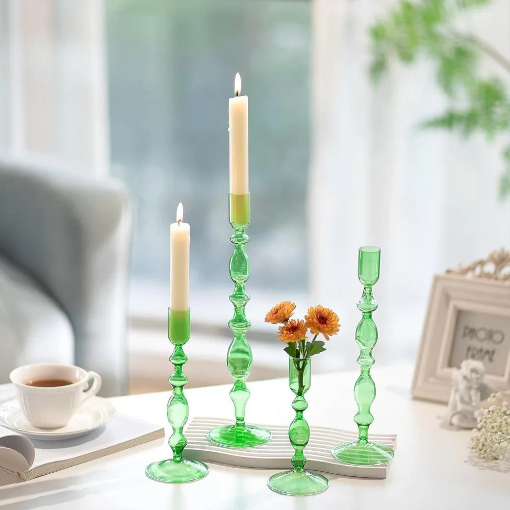 Wavy Glass Taper Candle Holders