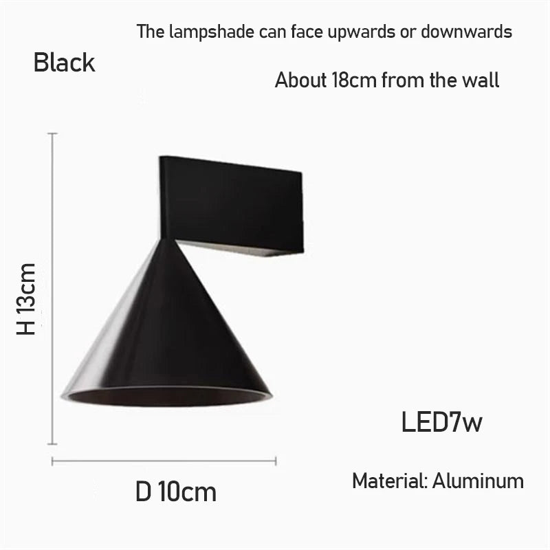 Minimalist Aluminum Cone Bedside Wall Lamp